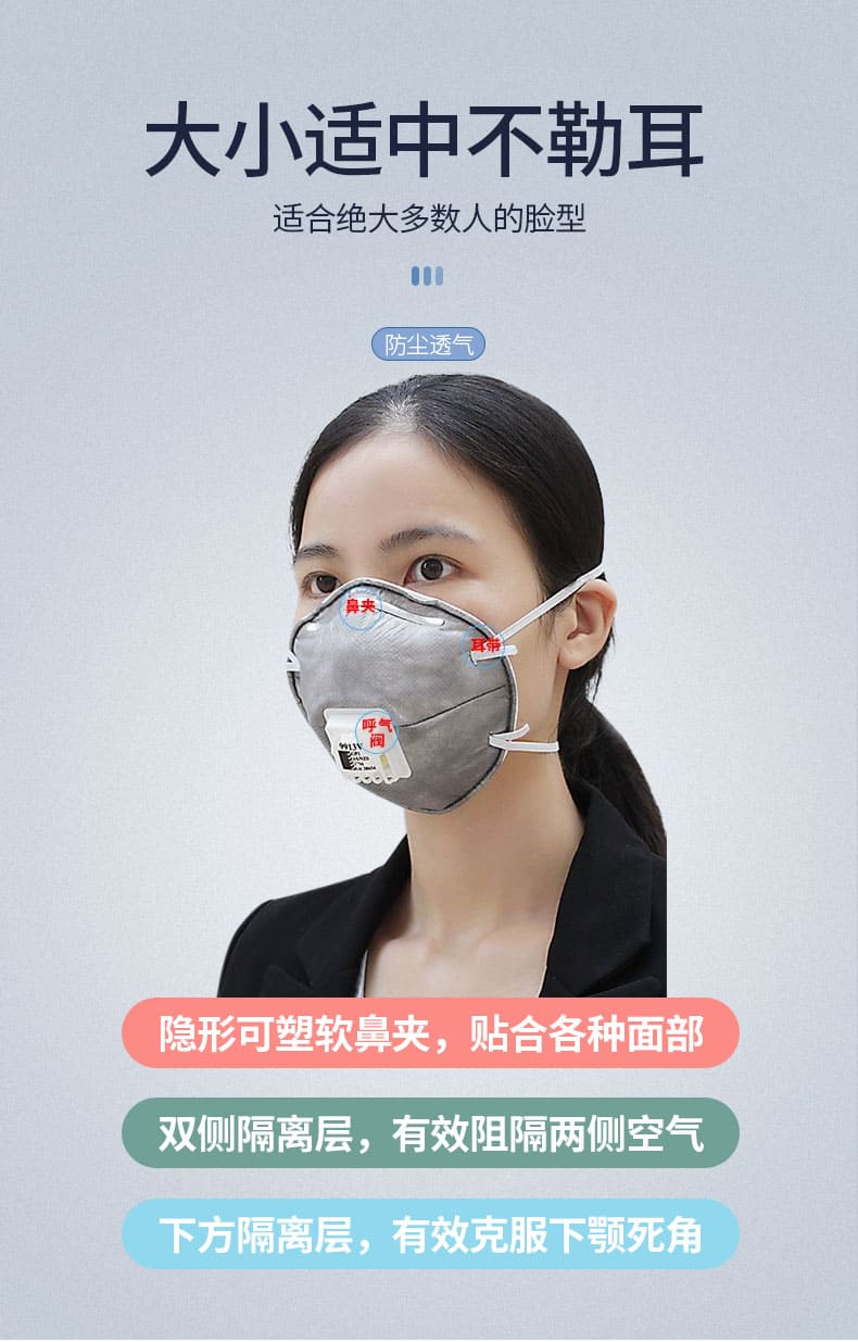 3M 9913V 防颗粒物口罩 （头带式、活性炭、减除有机蒸气异味、中国KN90认证、澳大利亚、新西兰标准AS/NZS1716:2012 GP1认证）